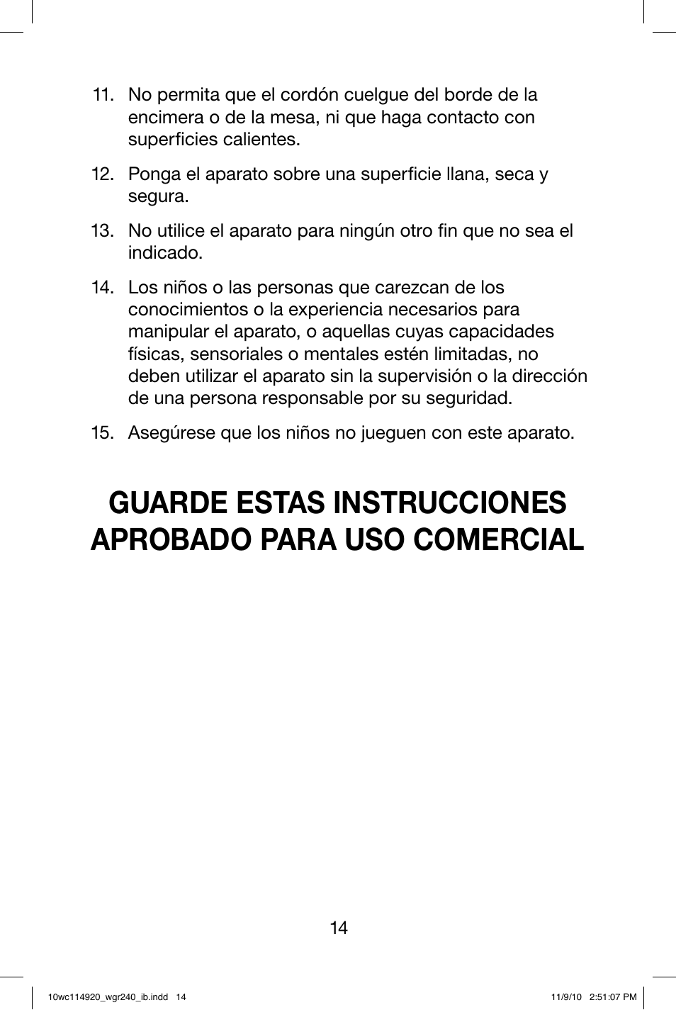 Waring WGR240 User Manual | Page 15 / 20
