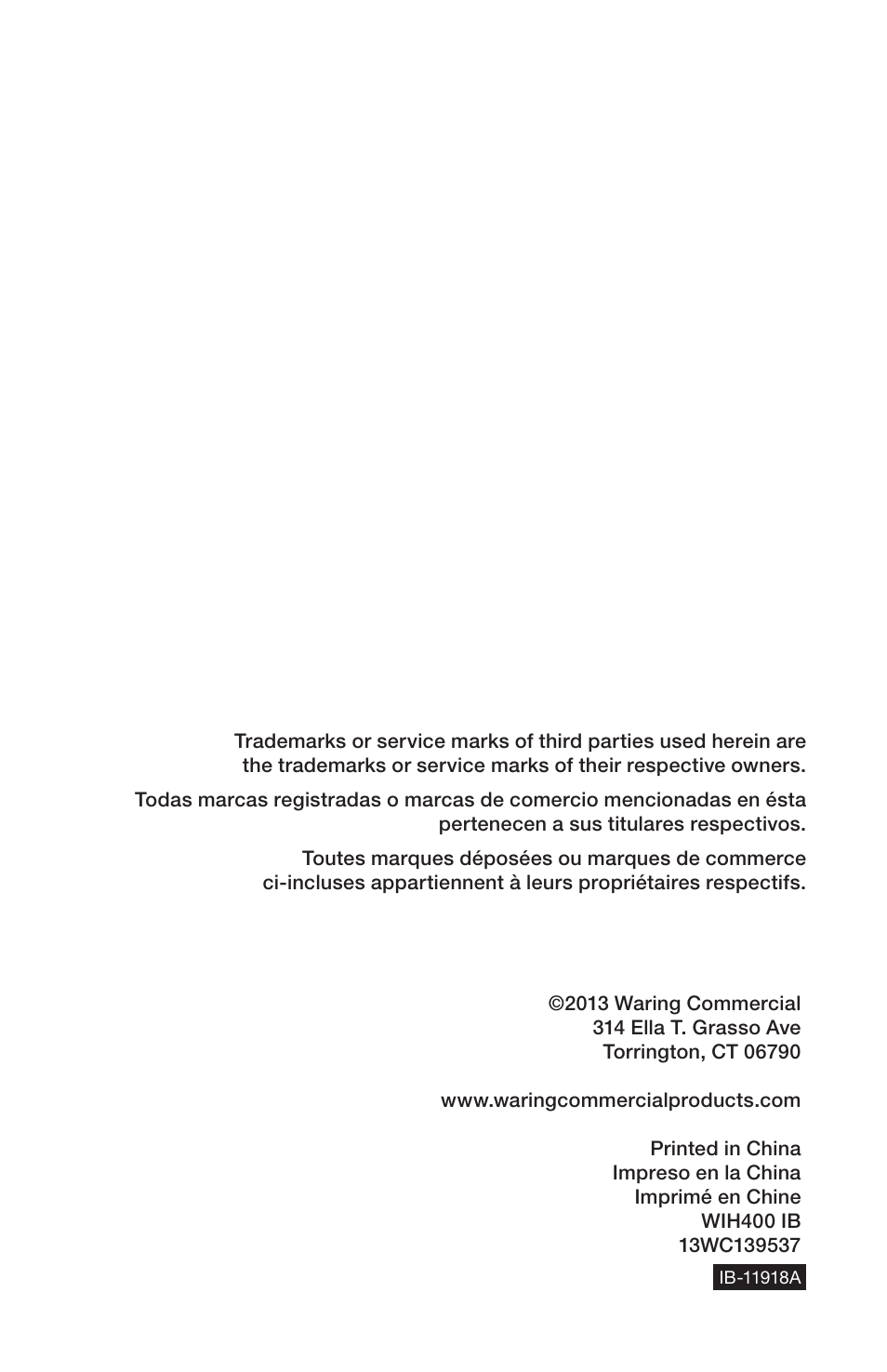 Waring WIH400 User Manual | Page 20 / 20