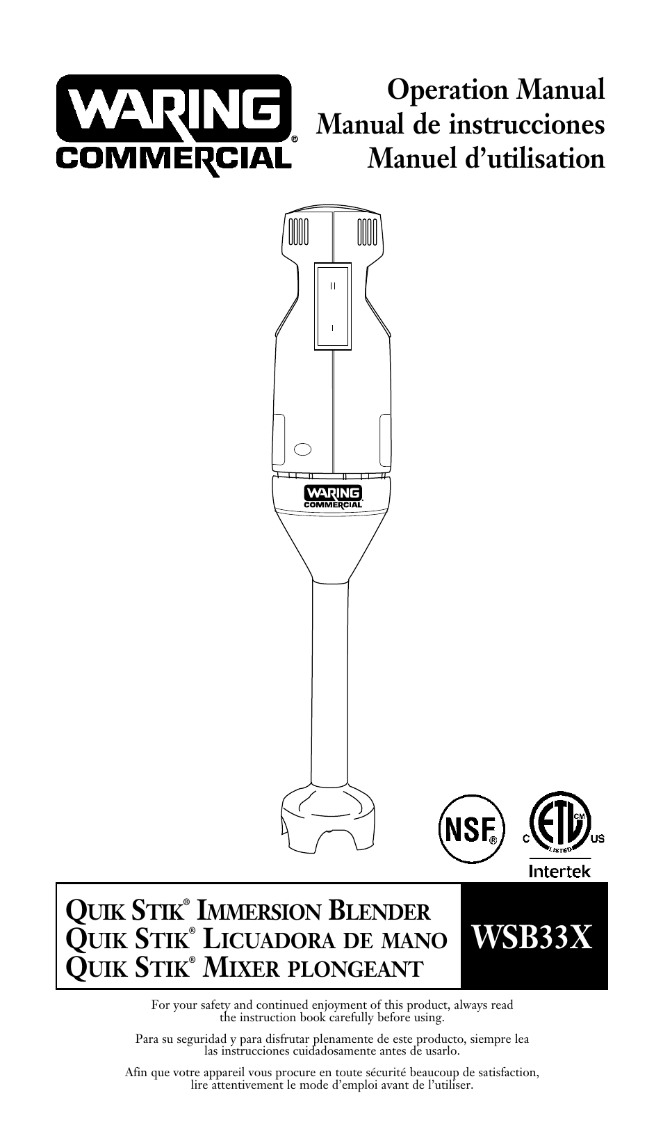 Waring WSB33X User Manual | 20 pages