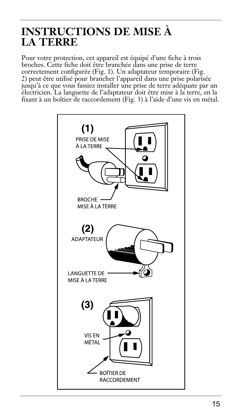 Instructions de mise à la terre | Waring WSB33X User Manual | Page 15 / 20