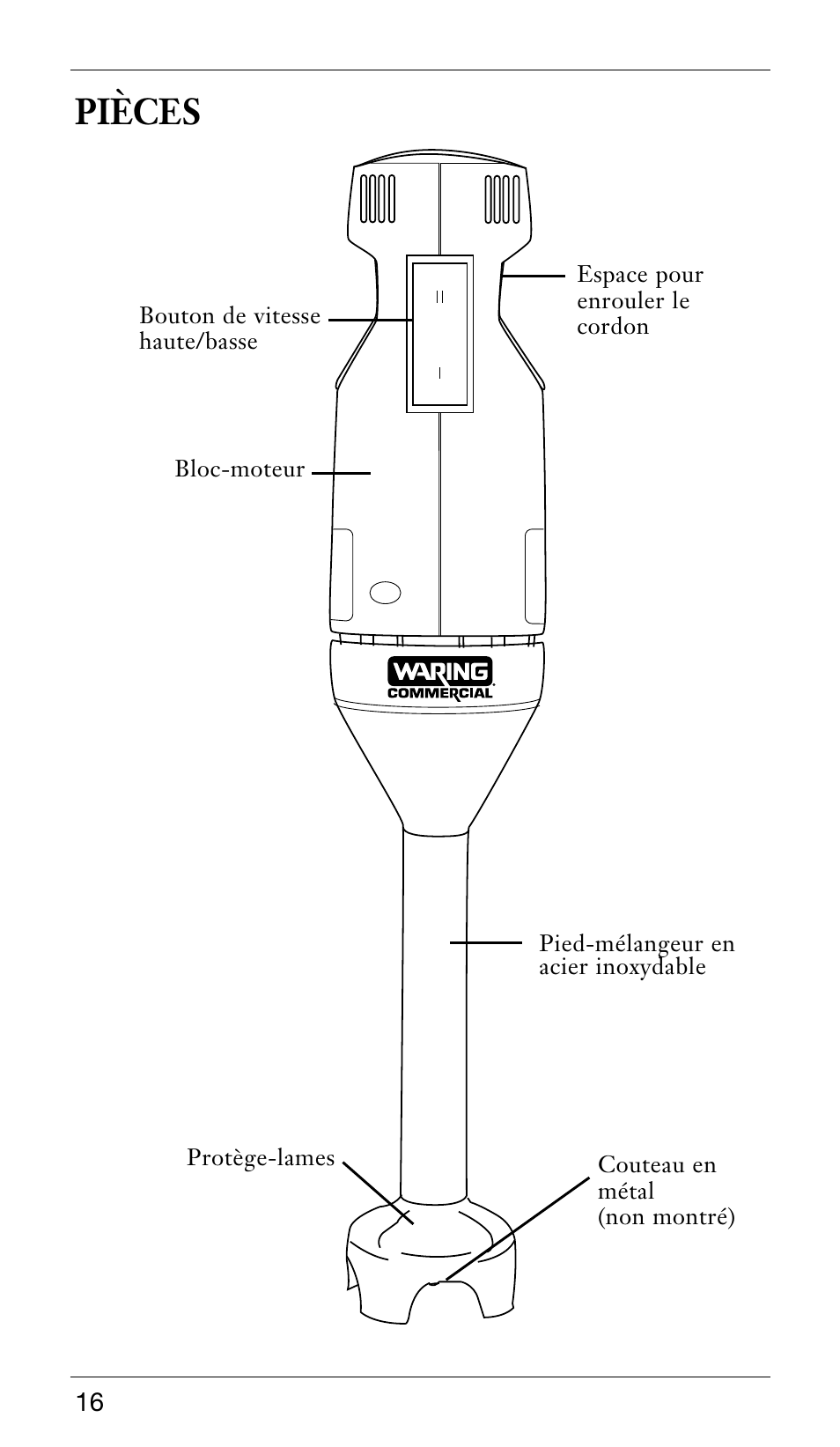 Pièces | Waring WSB33X User Manual | Page 16 / 20
