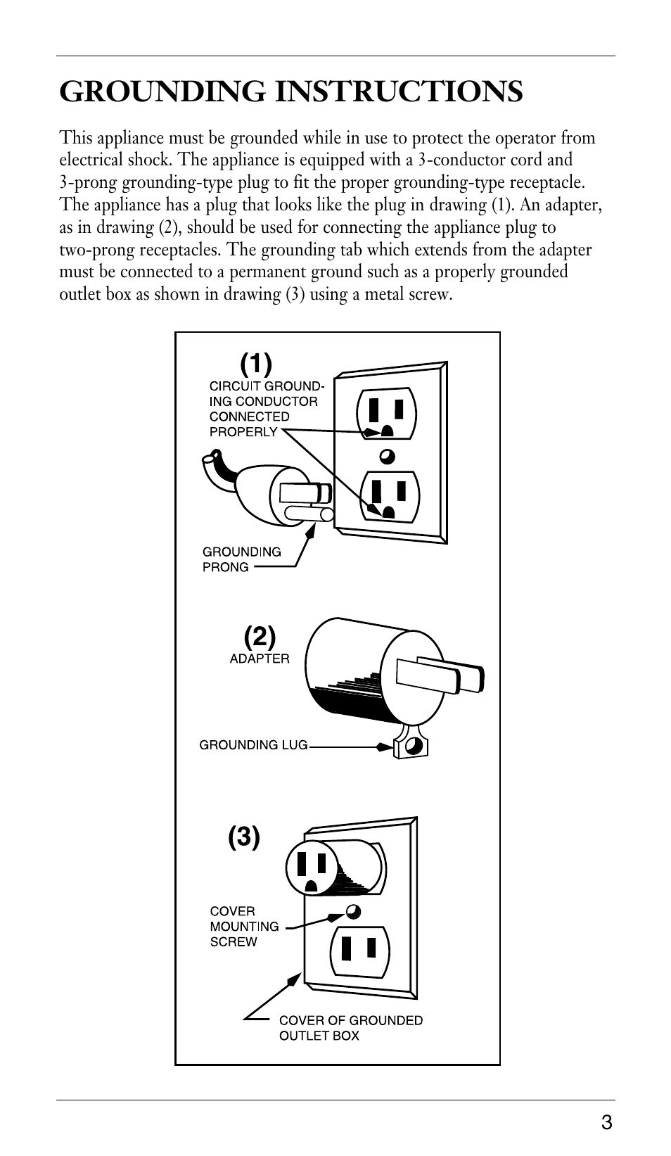 Grounding instructions | Waring WSB33X User Manual | Page 3 / 20