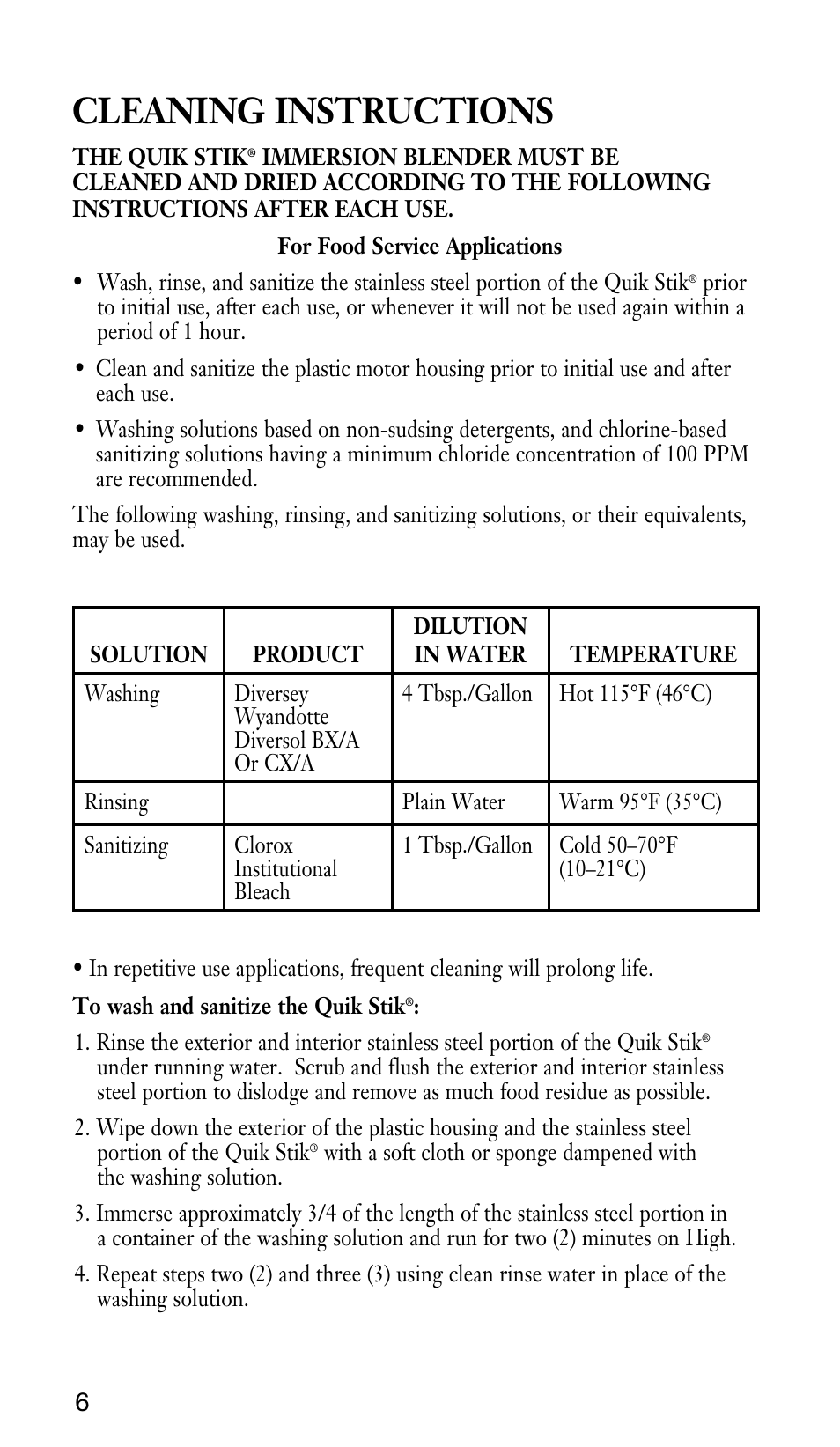 Cleaning instructions | Waring WSB33X User Manual | Page 6 / 20