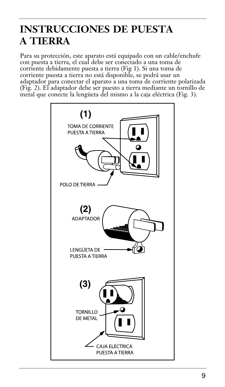 Instrucciones de puesta a tierra | Waring WSB33X User Manual | Page 9 / 20