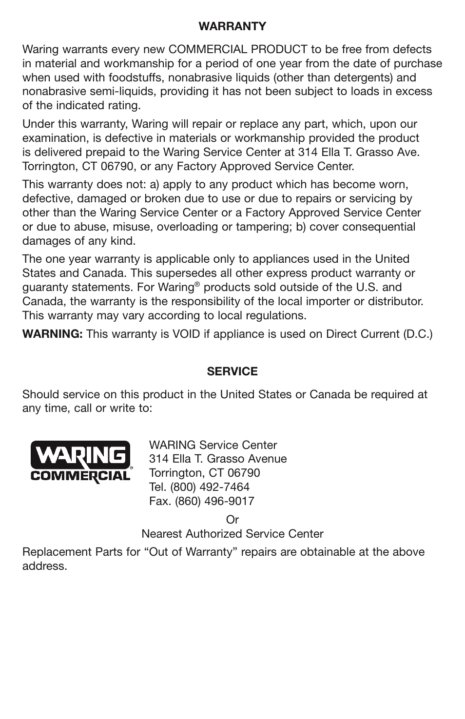 Waring WSB70 User Manual | Page 7 / 9