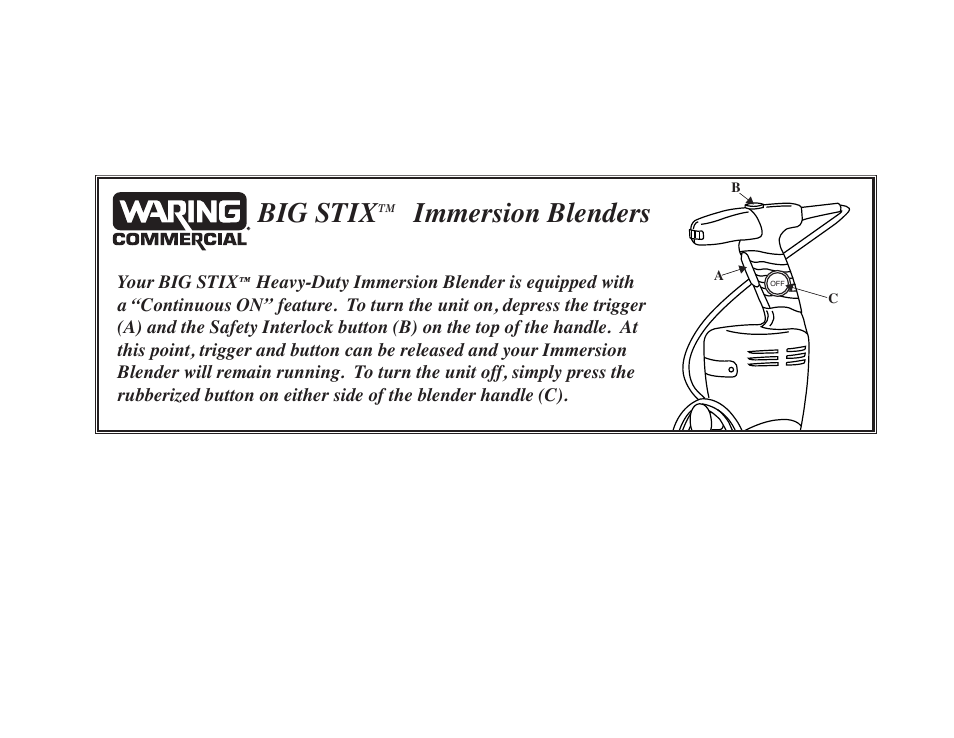 Big stix, Immersion blenders | Waring WSB70 User Manual | Page 9 / 9