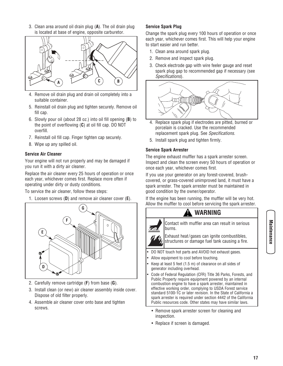 Warning | Briggs & Stratton PowerBoss 5600 Watt User Manual | Page 17 / 48