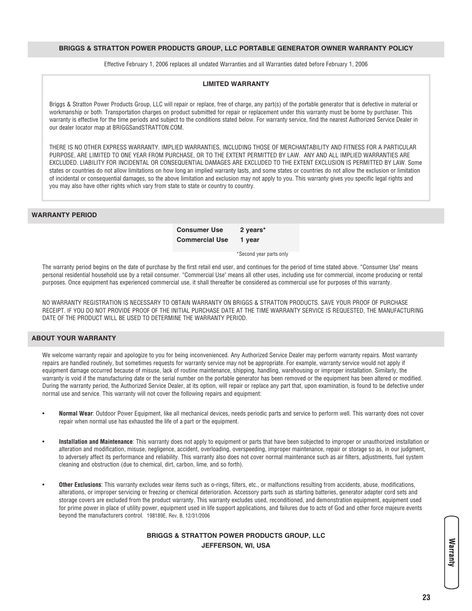 Briggs & Stratton PowerBoss 5600 Watt User Manual | Page 23 / 48