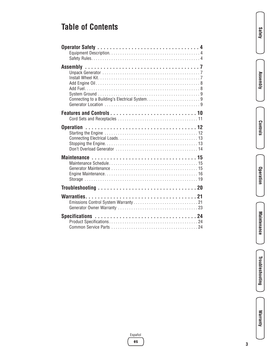 Briggs & Stratton PowerBoss 5600 Watt User Manual | Page 3 / 48