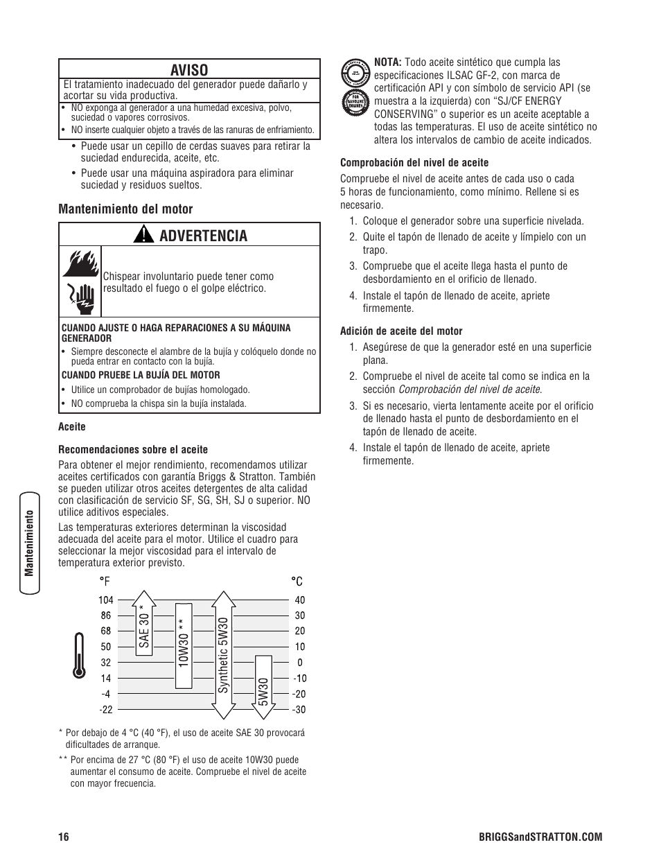 Aviso, Advertencia | Briggs & Stratton PowerBoss 5600 Watt User Manual | Page 40 / 48