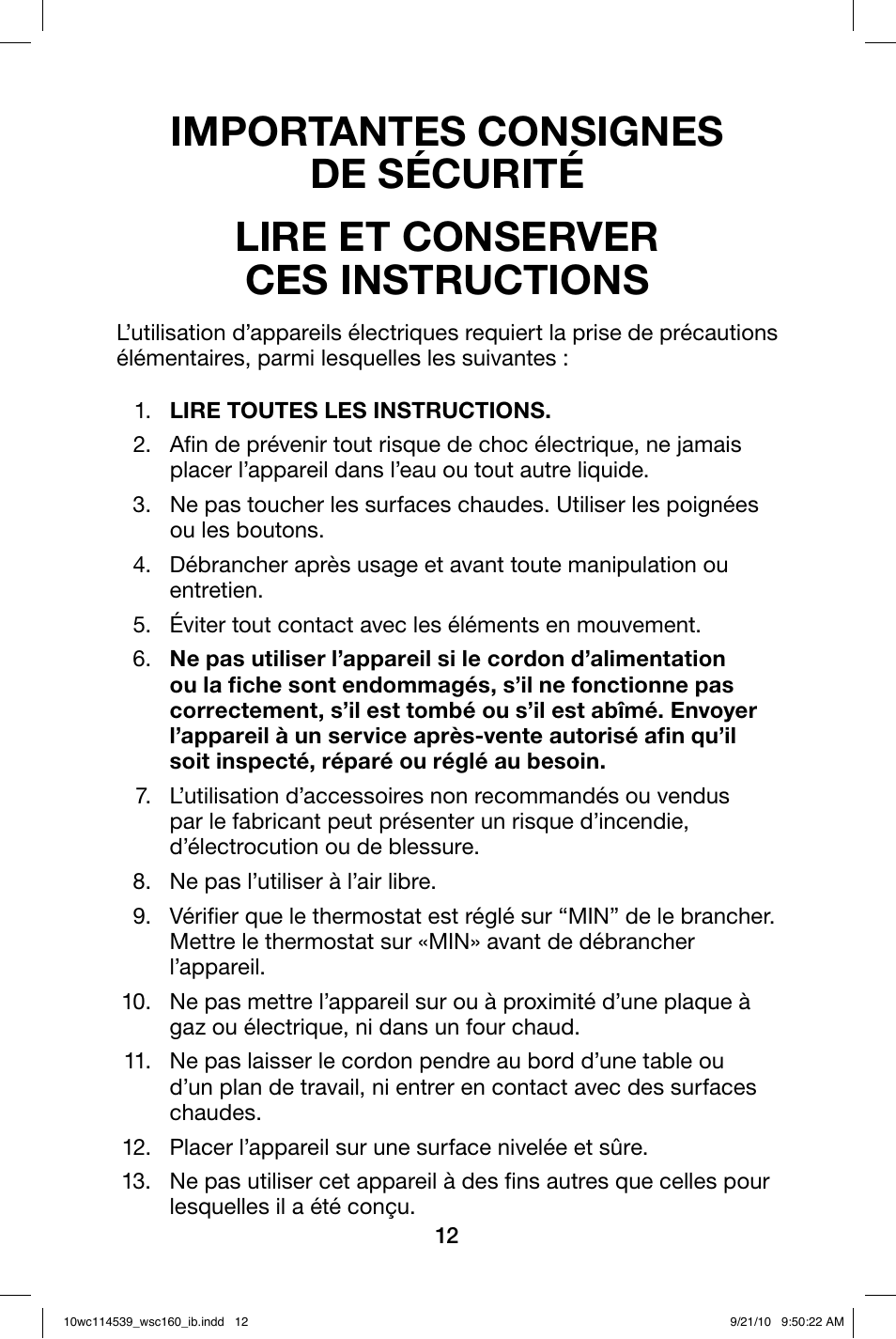Waring WSC160 User Manual | Page 12 / 20