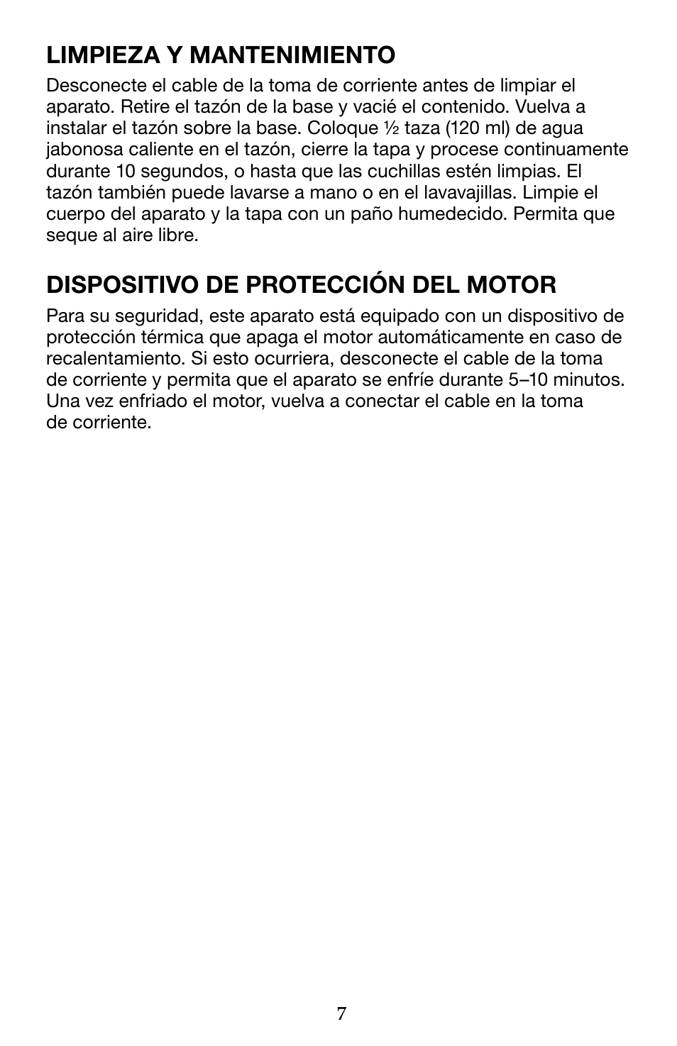 Limpieza y mantenimiento, Dispositivo de protección del motor | Waring WSG60 User Manual | Page 14 / 22