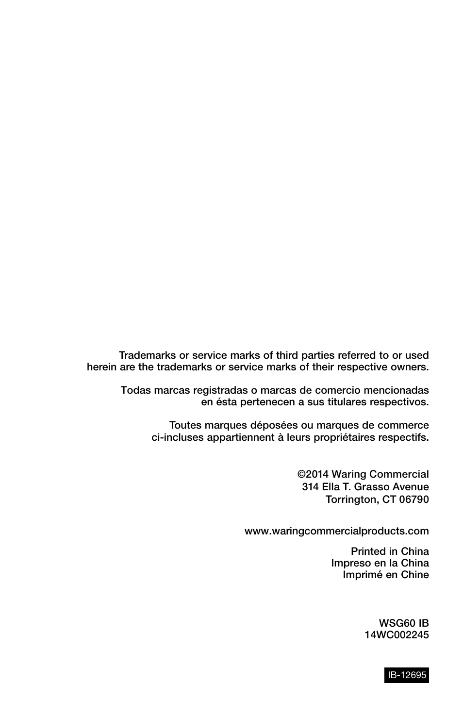 Waring WSG60 User Manual | Page 22 / 22