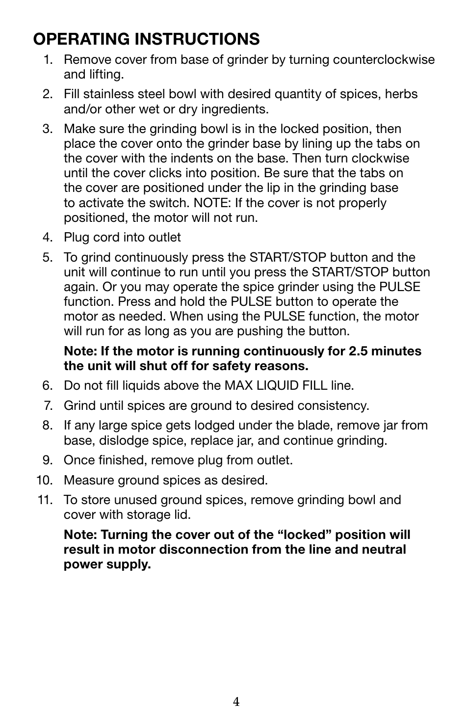 Operating instructions | Waring WSG60 User Manual | Page 5 / 22
