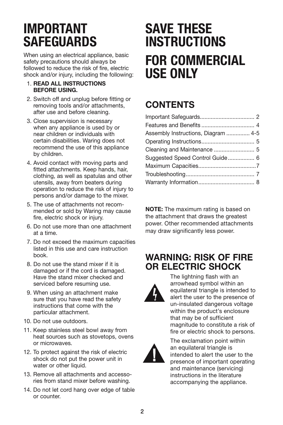 Waring WSM7Q User Manual | Page 2 / 8