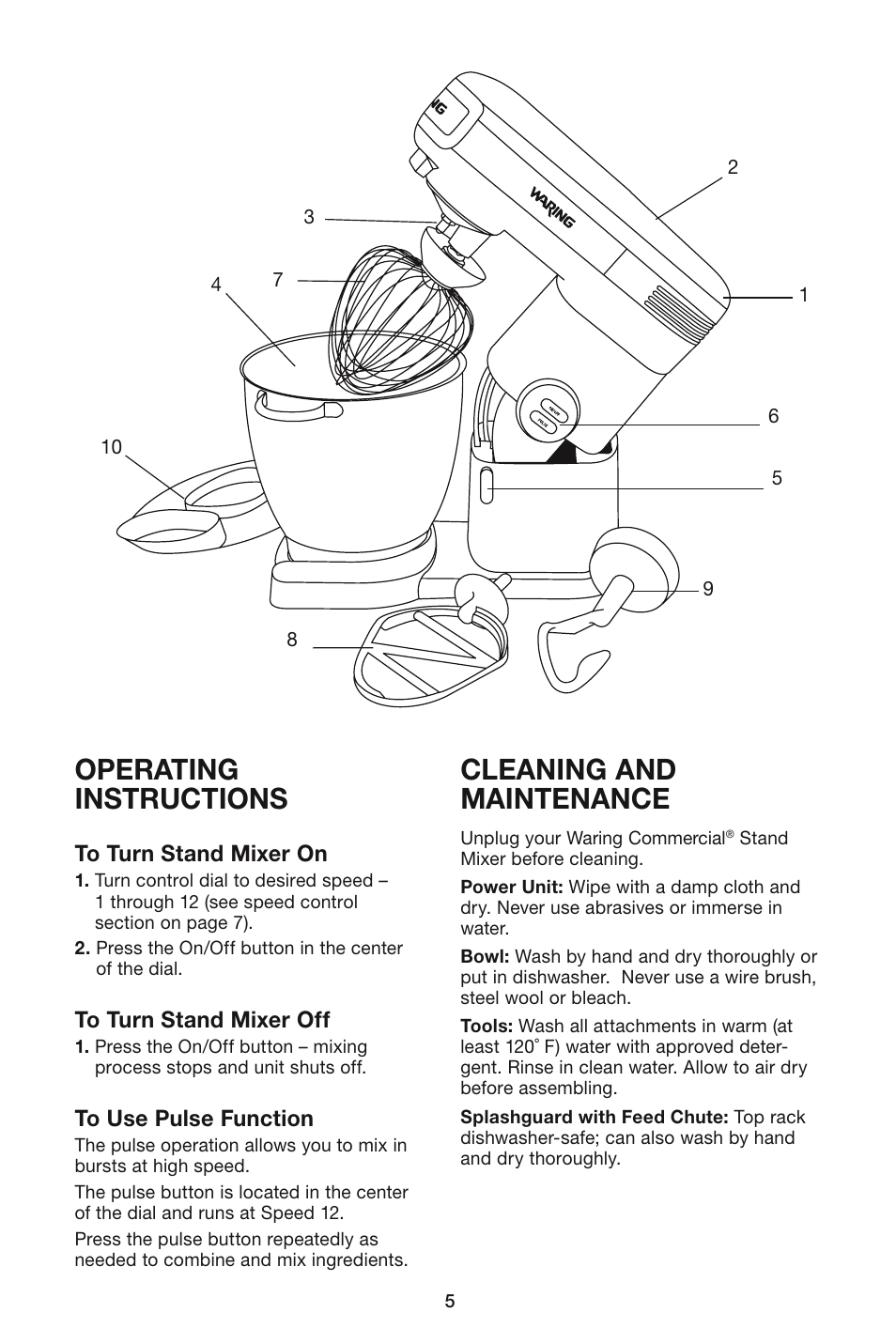 Operating instructions, Cleaning and maintenance | Waring WSM7Q User Manual | Page 5 / 8