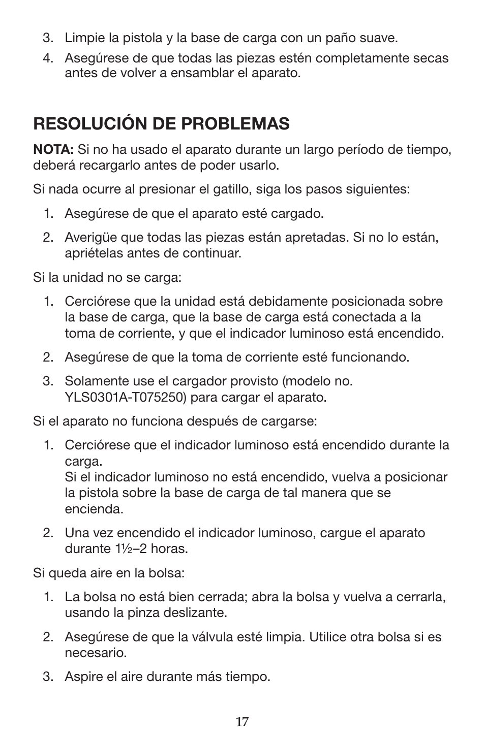 Resolución de problemas | Waring WVS50 User Manual | Page 17 / 28