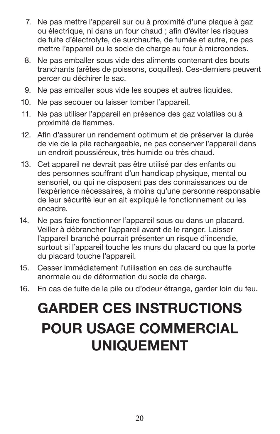 Waring WVS50 User Manual | Page 20 / 28