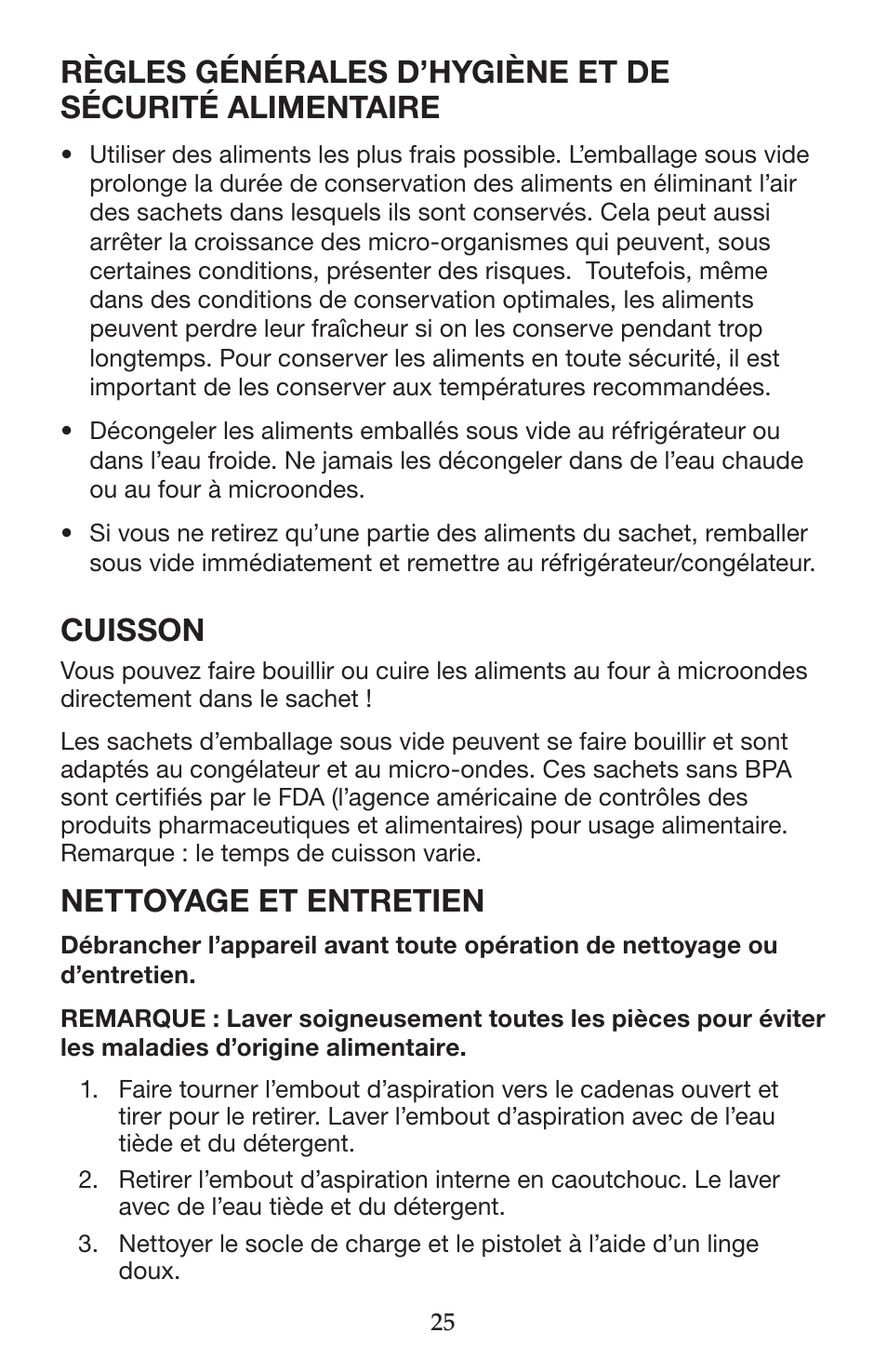 Cuisson, Nettoyage et entretien | Waring WVS50 User Manual | Page 25 / 28