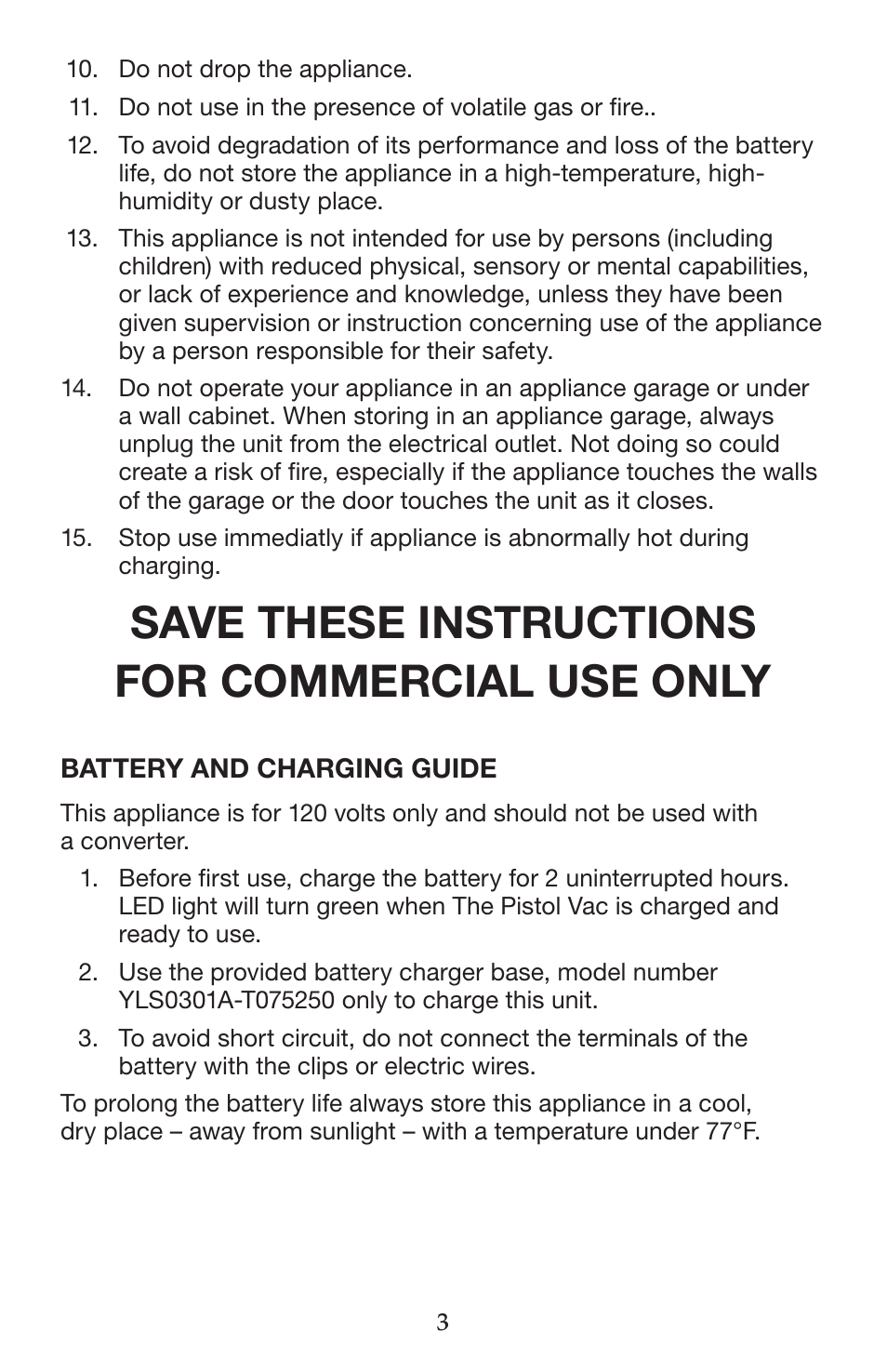 Save these instructions for commercial use only | Waring WVS50 User Manual | Page 3 / 28