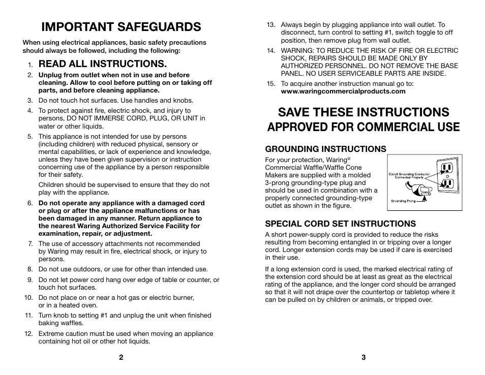 Important safeguards, Read all instructions | Waring WWD200 User Manual | Page 2 / 15