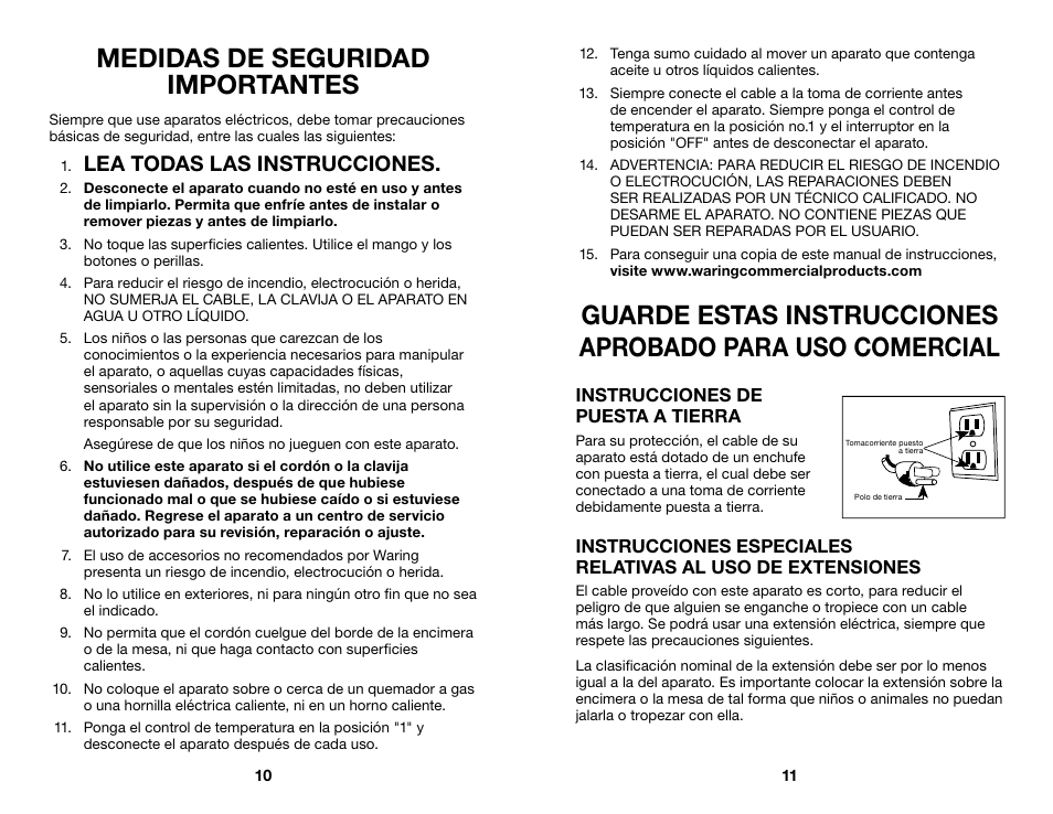 Medidas de seguridad importantes, Lea todas las instrucciones | Waring WWD200 User Manual | Page 6 / 15