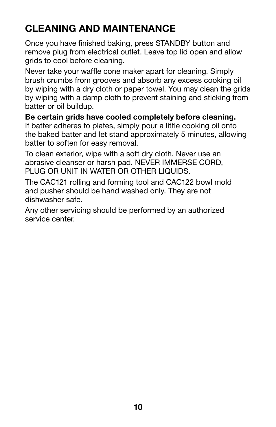 Cleaning and maintenance | Waring WWCM200 User Manual | Page 10 / 32