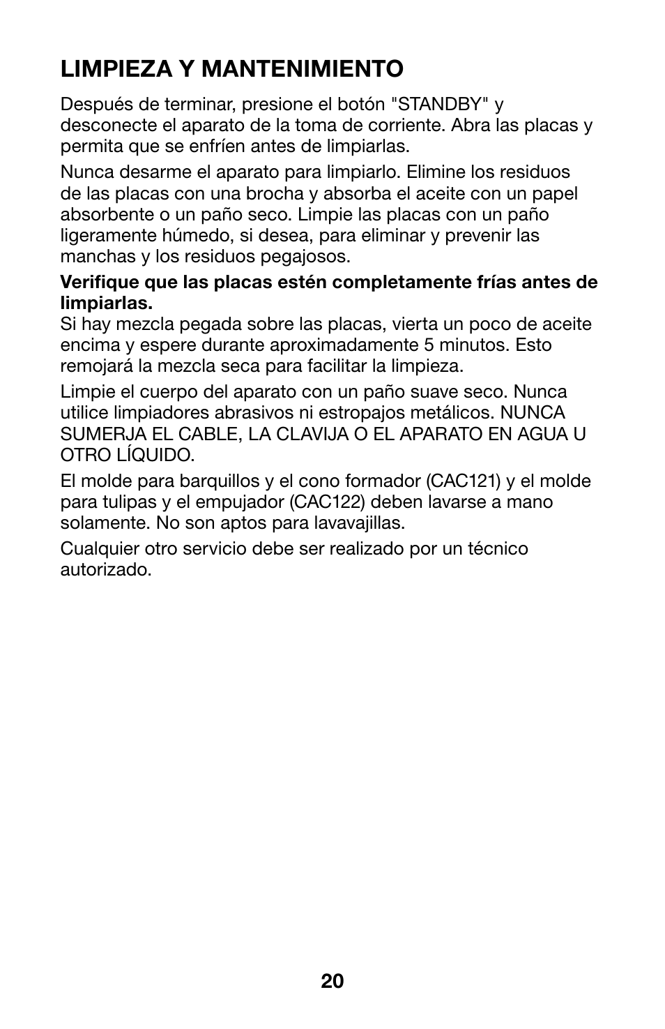 Limpieza y mantenimiento | Waring WWCM200 User Manual | Page 20 / 32