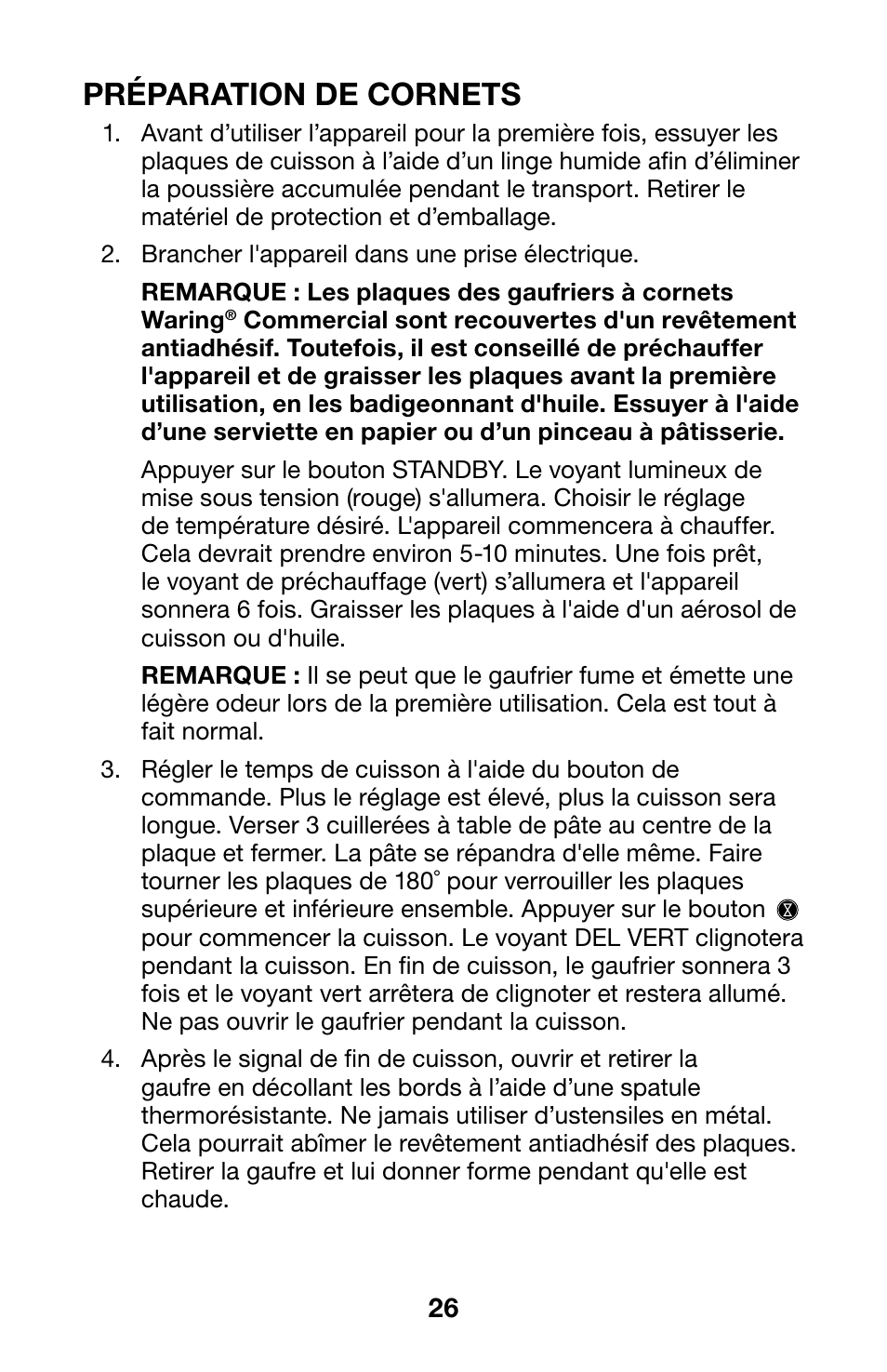Préparation de cornets | Waring WWCM200 User Manual | Page 26 / 32