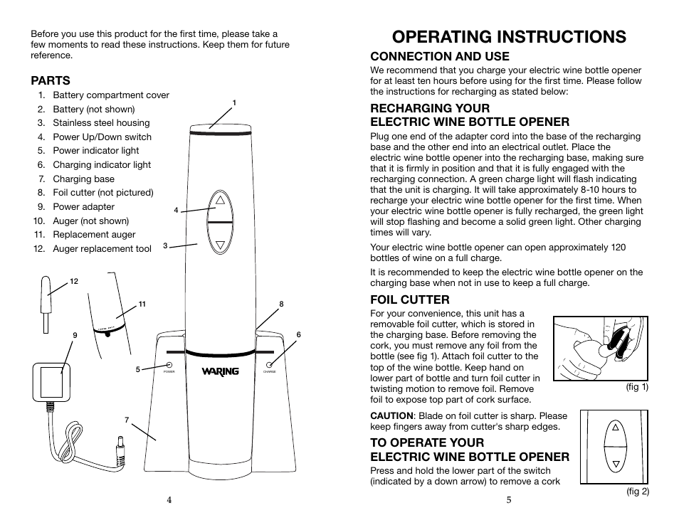 Operating instructions | Waring WWO120 User Manual | Page 3 / 13