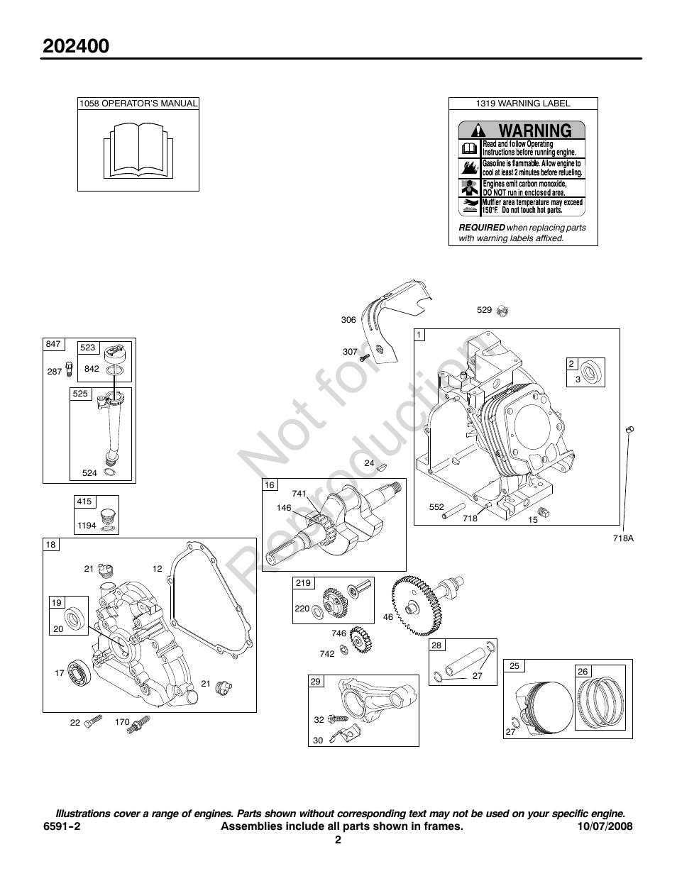 Not for reproduction | Briggs & Stratton 202400 User Manual | Page 2 / 20