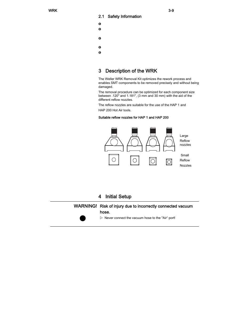 3 description of the wrk, 4 initial setup | Weller WRK User Manual | Page 3 / 9
