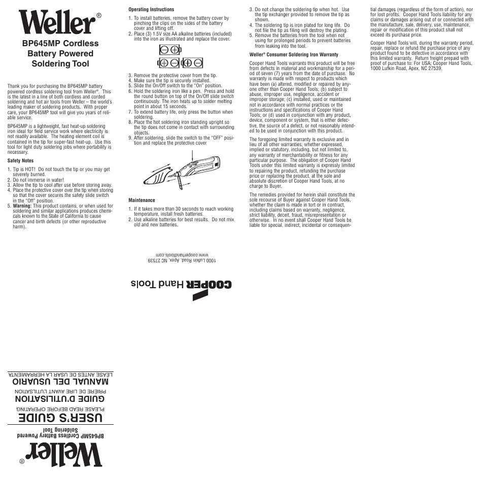 Weller BP645MP User Manual | 2 pages