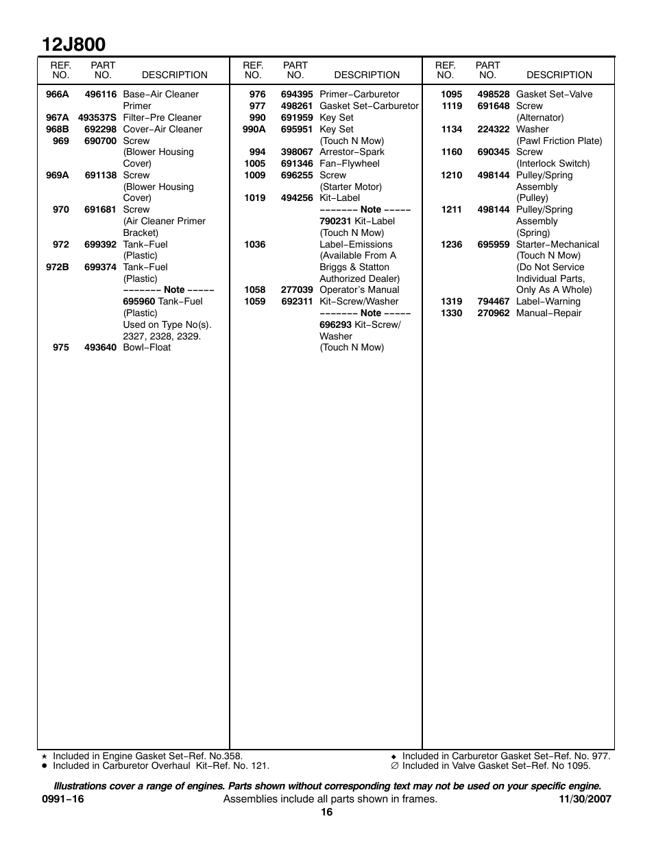 Briggs & Stratton 12J800 User Manual | Page 16 / 16