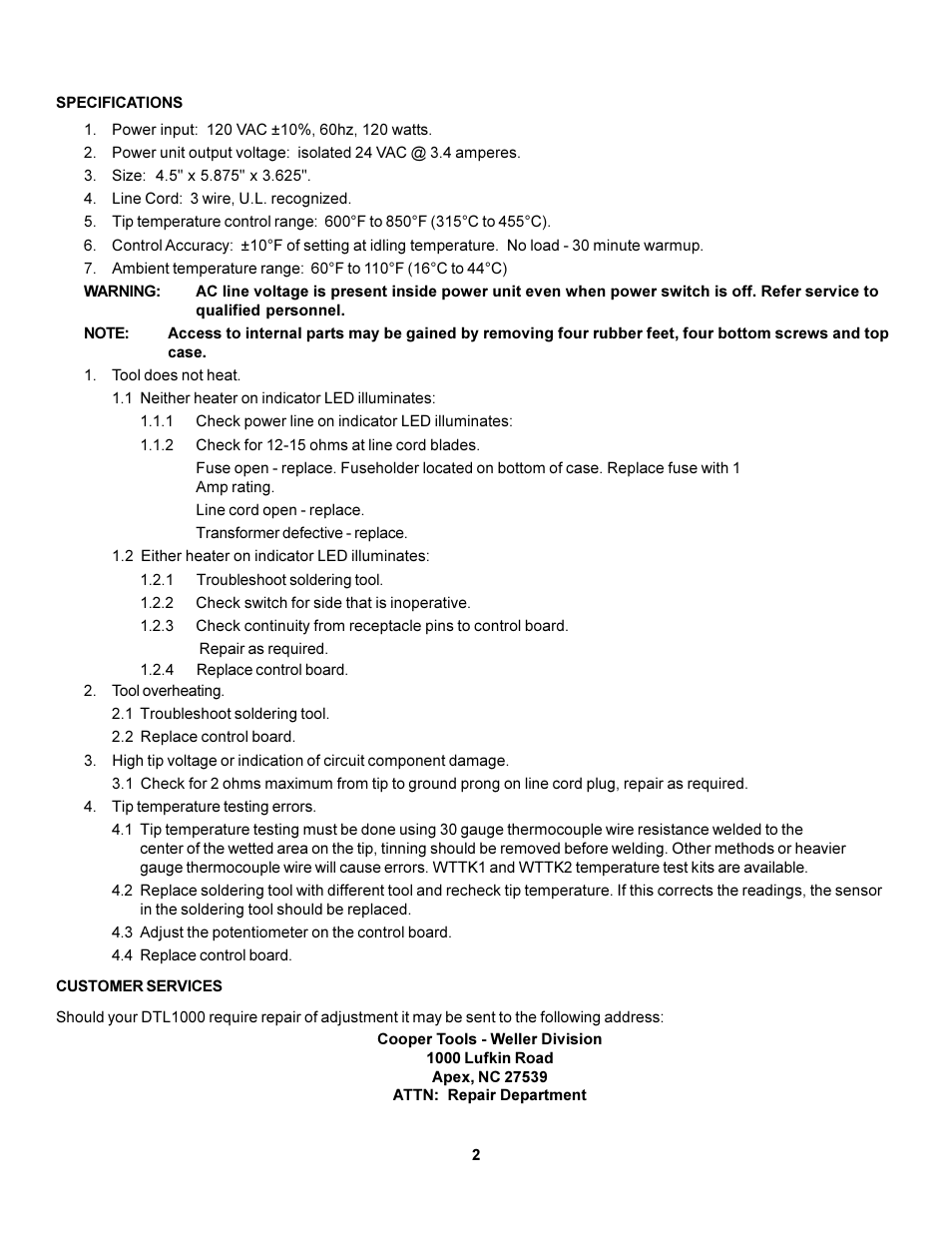 Weller DTL1000 User Manual | Page 2 / 3