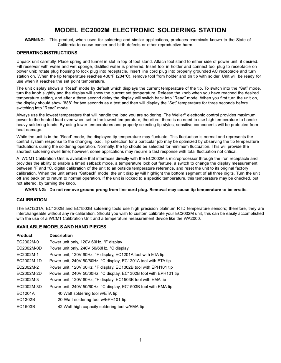 Weller EC2002M User Manual | 4 pages