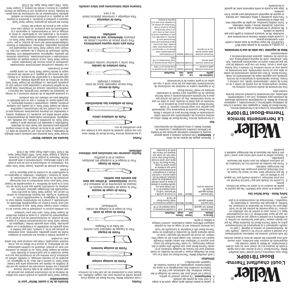 L ’outil c hauffant therma- boost tb100pk, La herramienta térmica therma-boost tb100pk | Weller TB100PK User Manual | Page 2 / 2