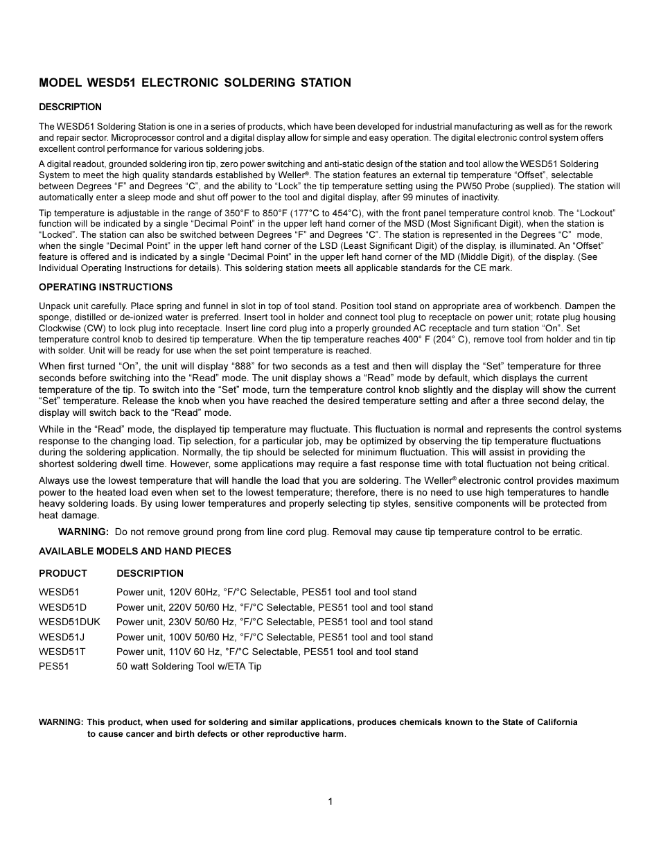 Weller WESD51 User Manual | 7 pages