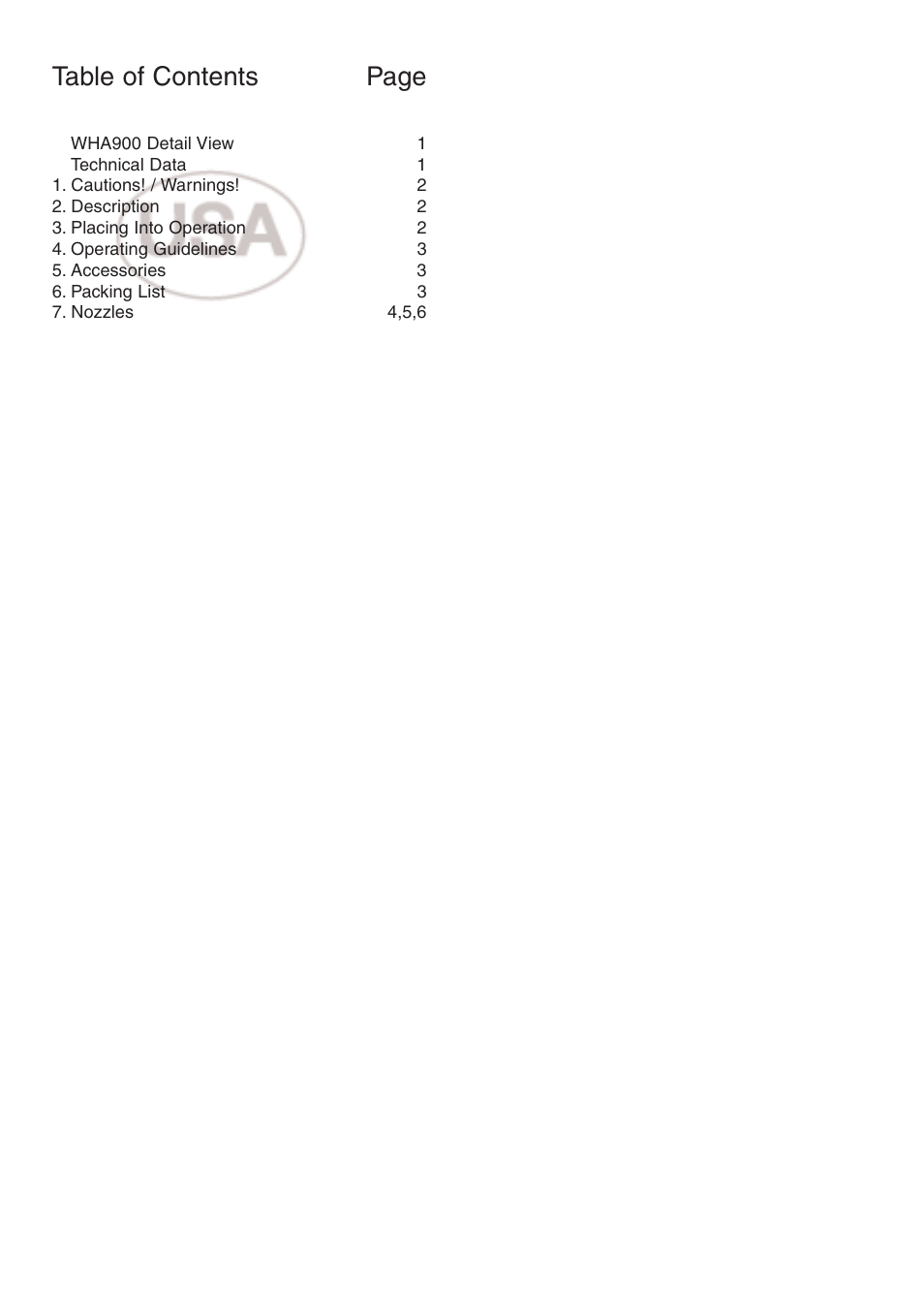 Table of contents page | Weller WHA900 User Manual | Page 2 / 11