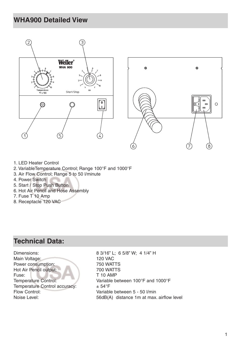 Technical data: wha900 detailed view | Weller WHA900 User Manual | Page 3 / 11