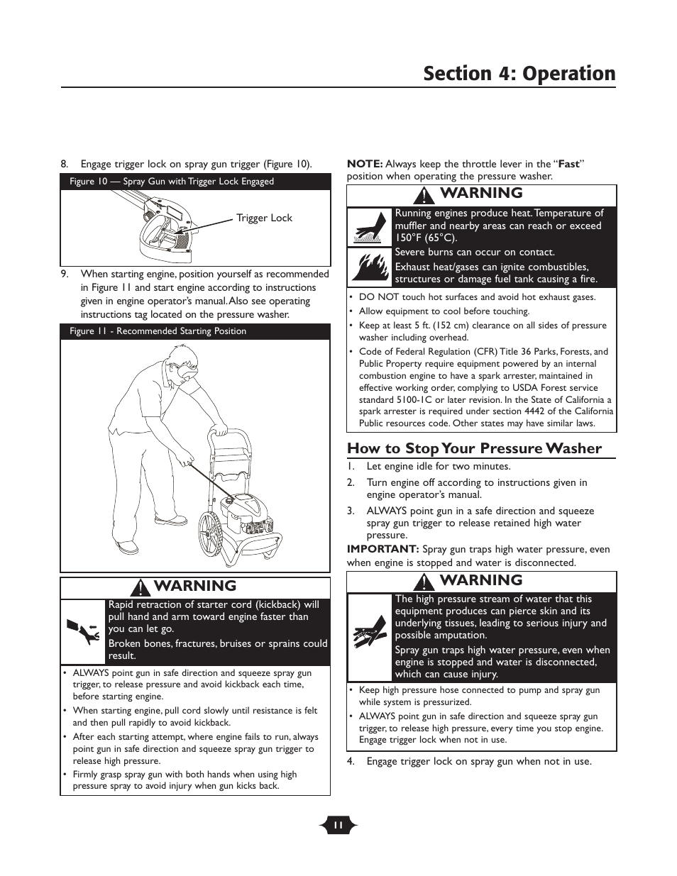 How to stop your pressure washer, Warning | Briggs & Stratton 20270 User Manual | Page 11 / 36