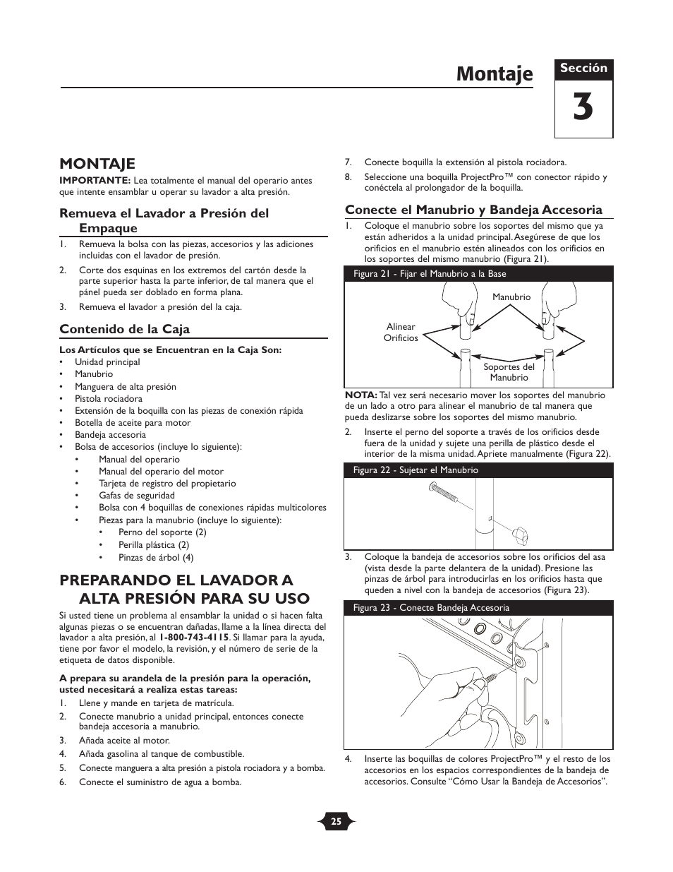 Montaje, Preparando el lavador a alta presión para su uso | Briggs & Stratton 20270 User Manual | Page 25 / 36