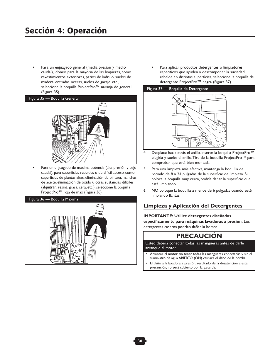 Sección 4: operación, Precaución | Briggs & Stratton 20270 User Manual | Page 30 / 36