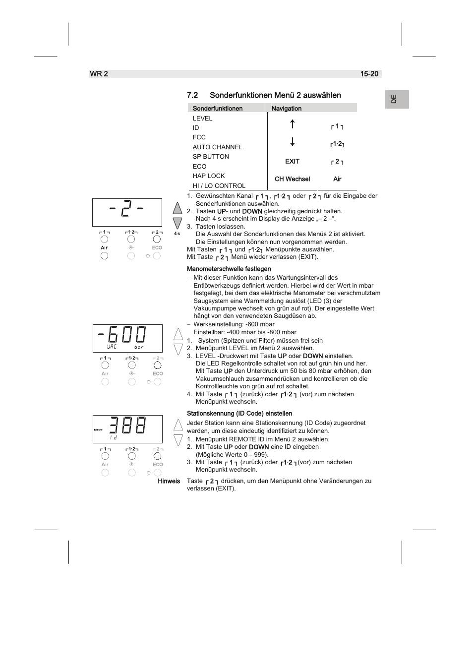 2 sonderfunktionen menü 2 auswählen | Weller WR2 User Manual | Page 15 / 65