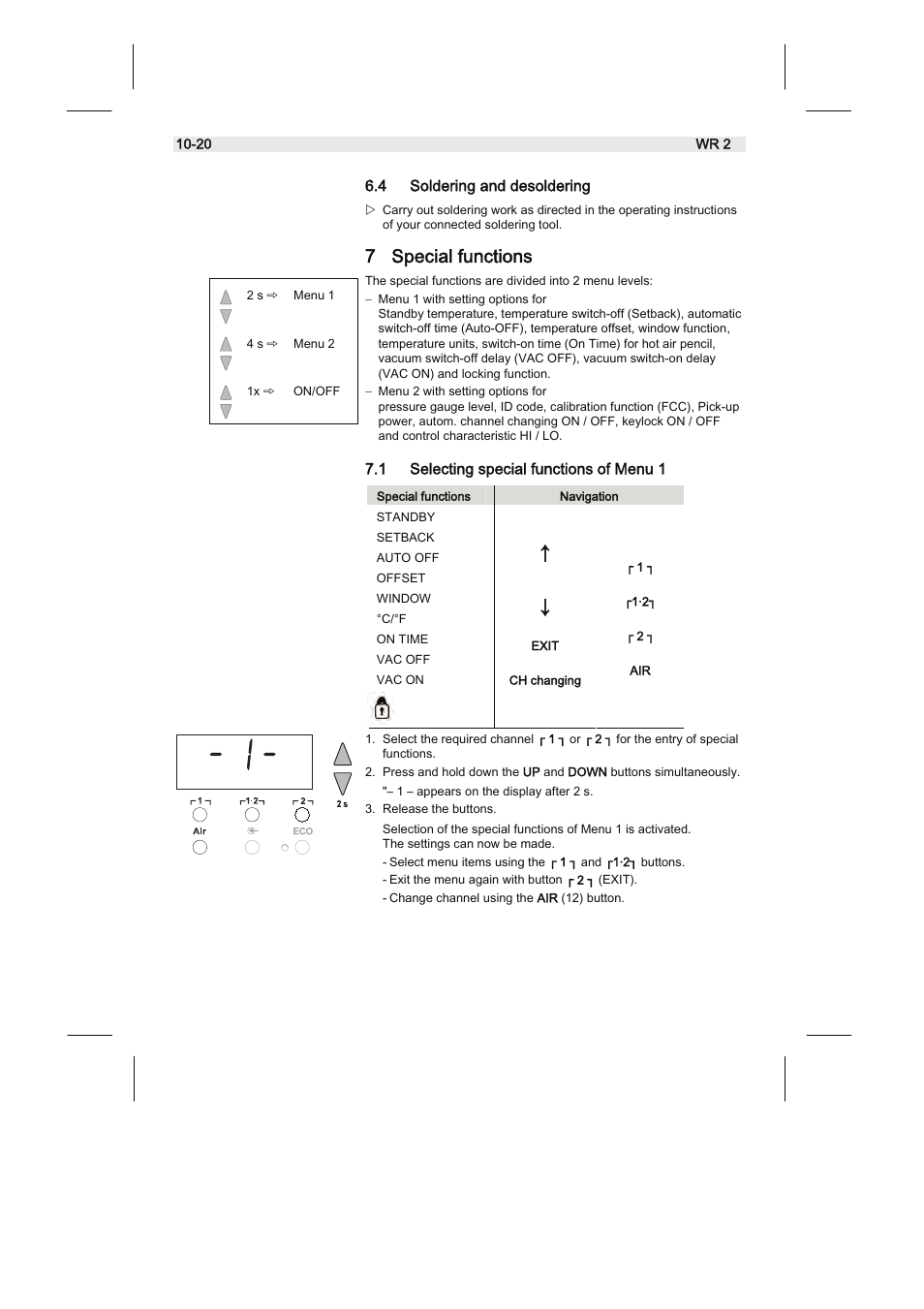 7 special functions | Weller WR2 User Manual | Page 30 / 65