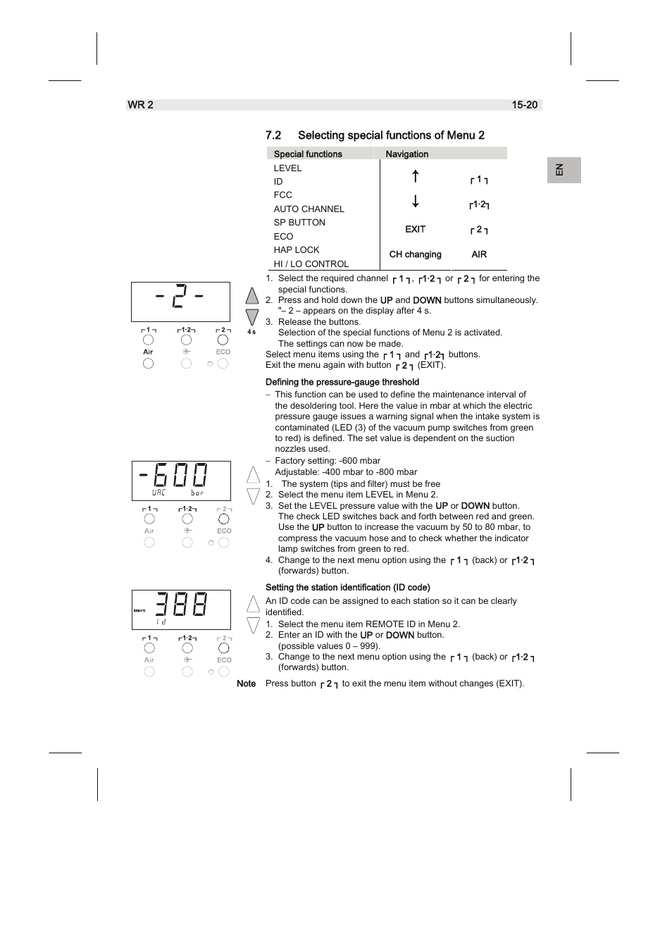 2 selecting special functions of menu 2 | Weller WR2 User Manual | Page 35 / 65