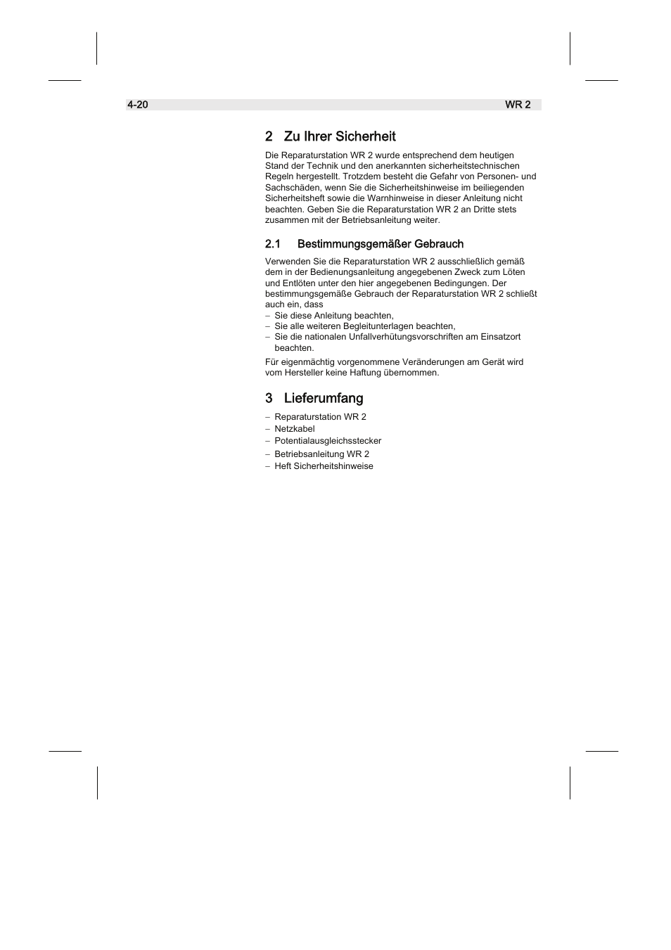 2 zu ihrer sicherheit, 3 lieferumfang | Weller WR2 User Manual | Page 4 / 65