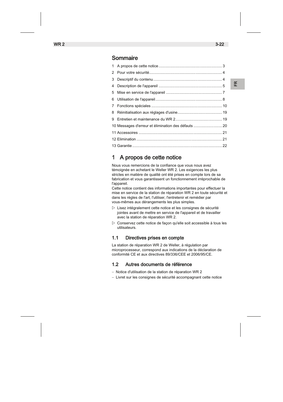 Sommaire, 1 a propos de cette notice | Weller WR2 User Manual | Page 43 / 65