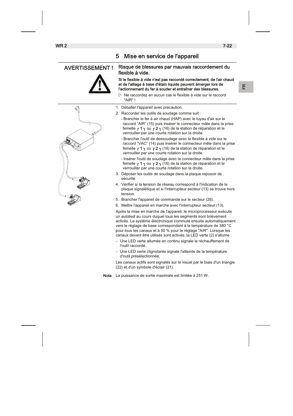 5 mise en service de l'appareil | Weller WR2 User Manual | Page 47 / 65
