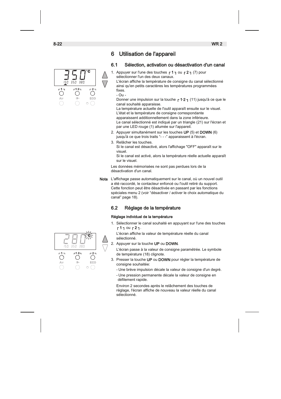 6 utilisation de l'appareil, 2 réglage de la température | Weller WR2 User Manual | Page 48 / 65